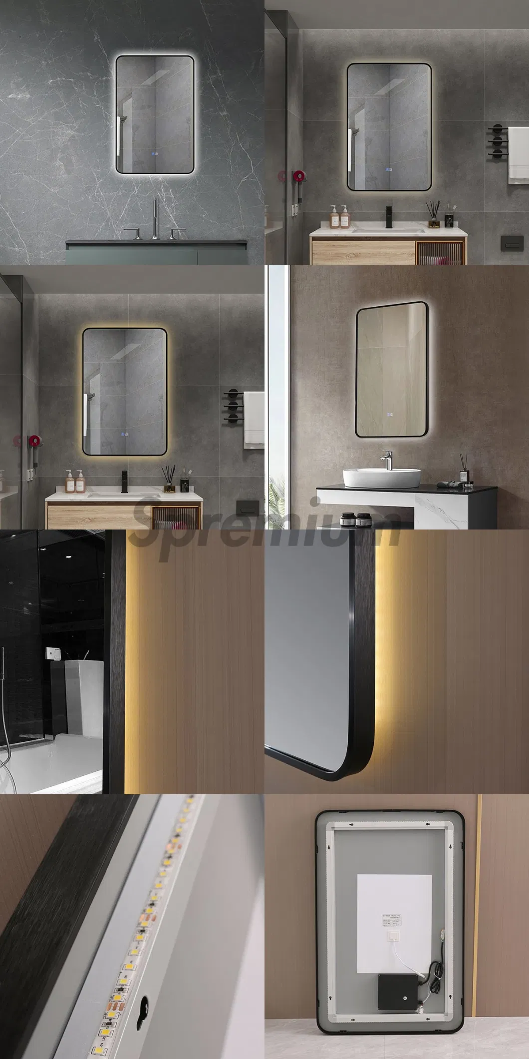 ETL CE Big Aluminum Framed Touch Light Anti Fog Rectangule Bathroom Back Lit LED Vanity Wall Panel Mirror with Lights