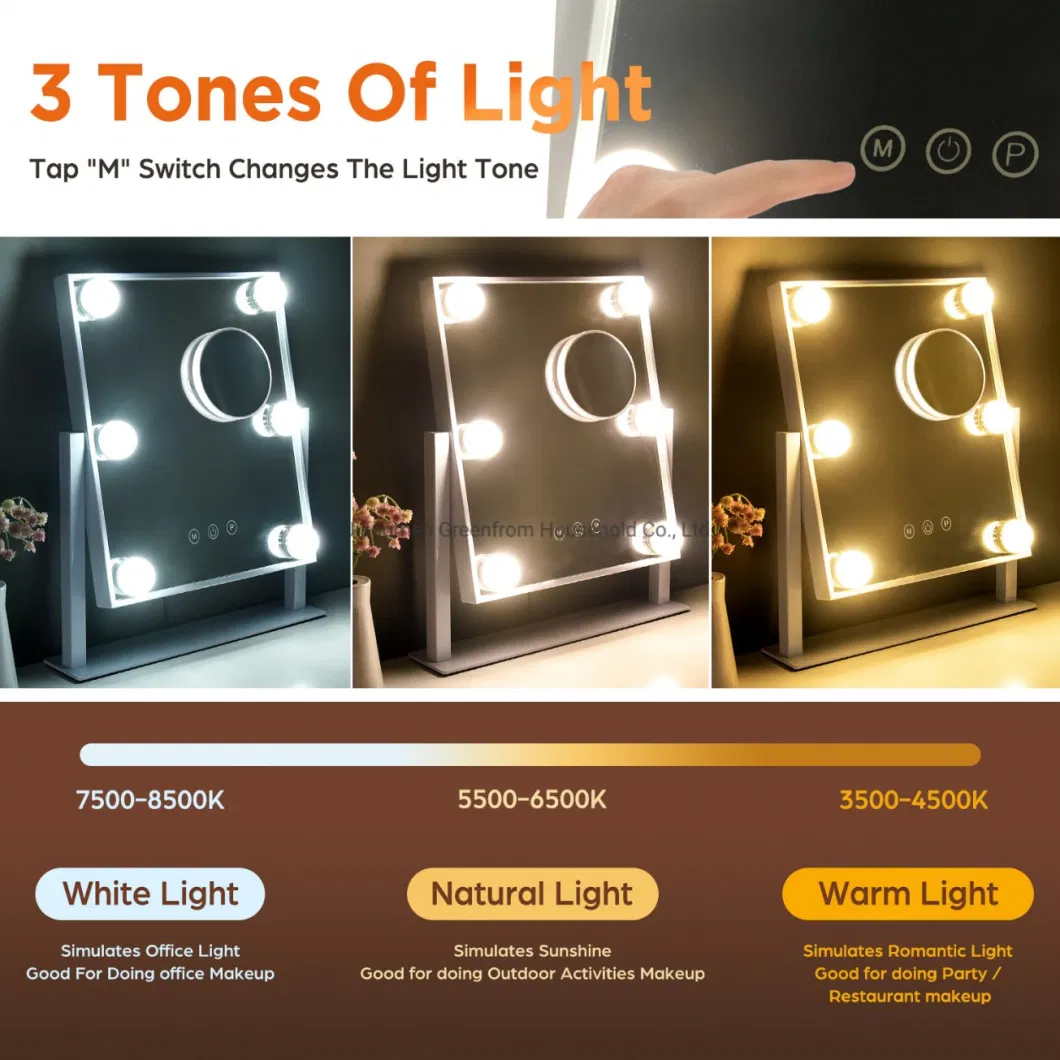 Hollywood Tabletop Makeup Mirror with 6 LED Lighted Bulbs