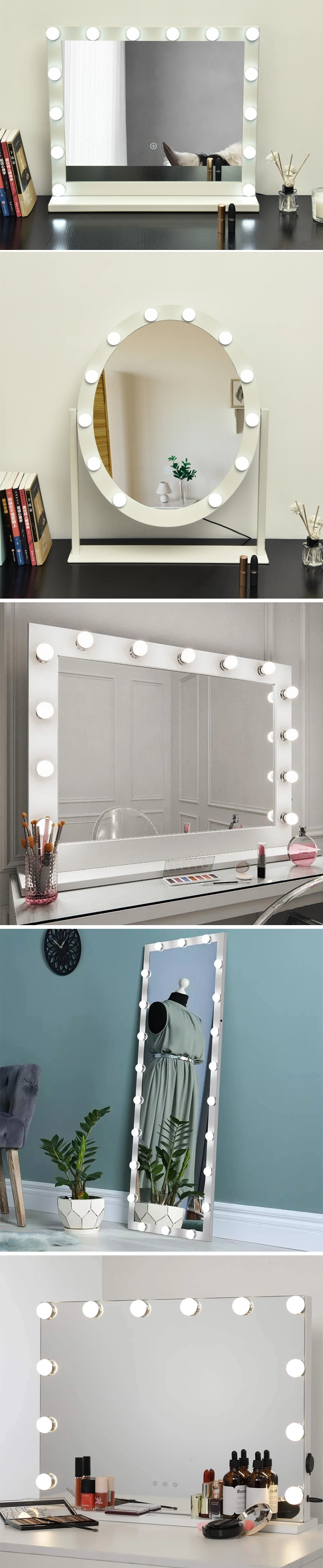 Hollywood Vanity Mirror with Light, Tabletop Makeup Mirror with 15 LED Lights Smart Touch Control 3 Colors Light 360° Rotation