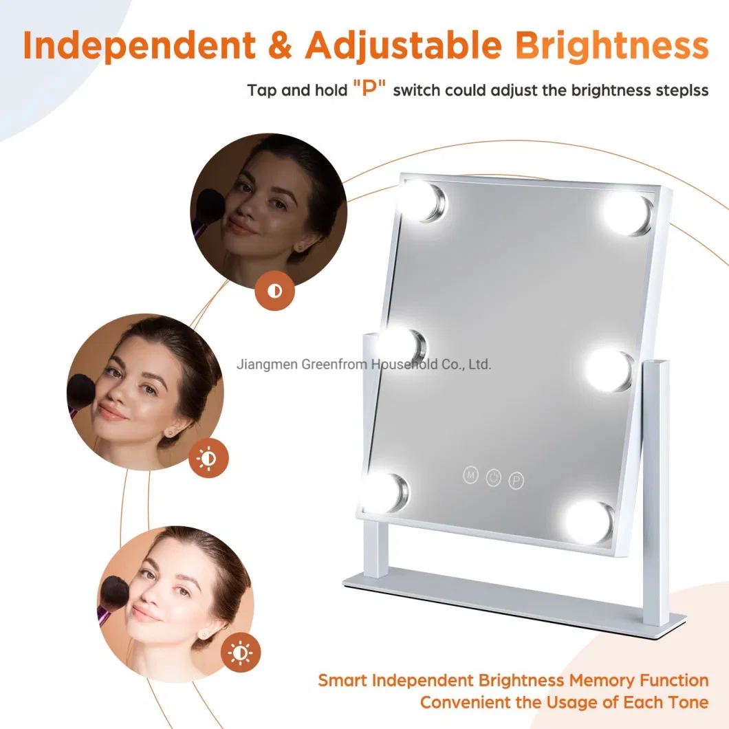 Hollywood Tabletop Makeup Mirror with 6 LED Lighted Bulbs