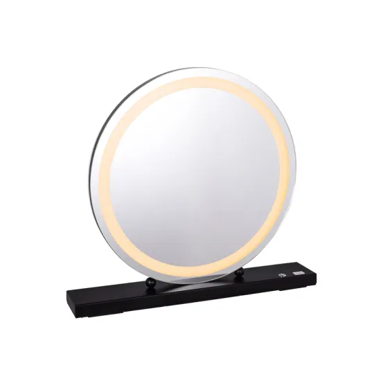 할리우드 거울 메이크업 화장대 거울 현대 라운드 거울 조명 탁상 LED HD 거울 금속 스탠드 3 색 라이트 미러